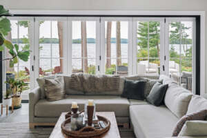 NH architectural photographer, Kerry Struble. Lake Winnipesaukee lakefront luxury home by Jason Drouin Custom Homes.v