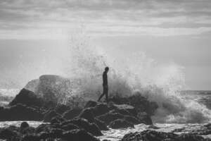 Monochrome ocean crashing waves portrait series by kerry struble, NH portrait artist. Black & white photo. Hampton Beach, Rye, NH.