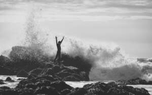 Monochrome ocean crashing waves portrait series by kerry struble, NH portrait artist. Black & white photo. Hampton Beach, Rye, NH.