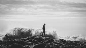 Monochrome ocean crashing waves portrait series by kerry struble, NH portrait artist. Black & white photo. Hampton Beach, Rye, NH.