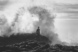 Monochrome ocean crashing waves portrait series by kerry struble, NH portrait artist. Black & white photo. Hampton Beach, Rye, NH.