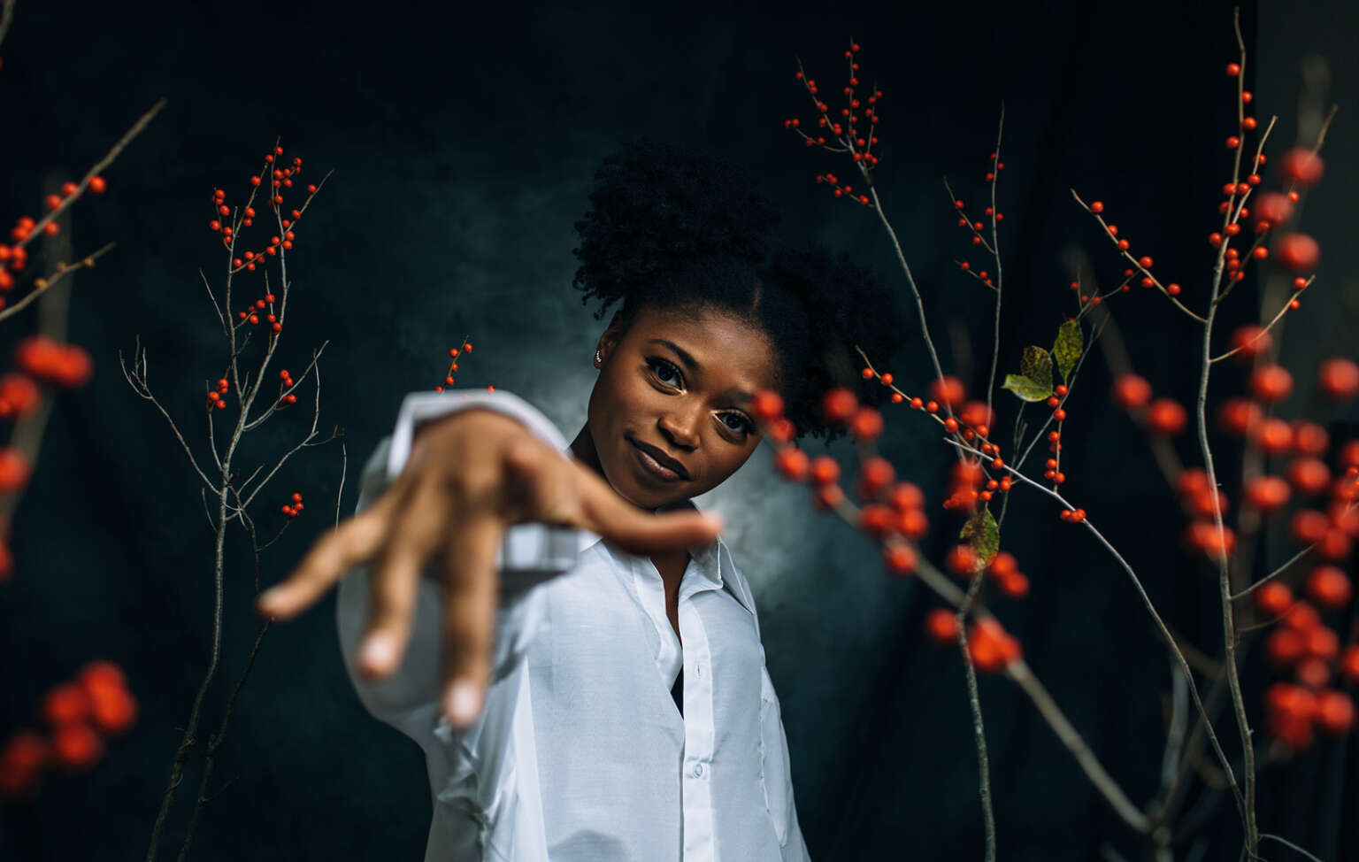 Editorial studio photoshoot by Kerry Struble. Beautiful African-American woman. Conceptual portraiture.